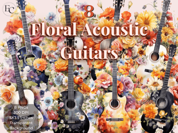 Acoustic Guitar Watercolor Flower Bundle - Download Now