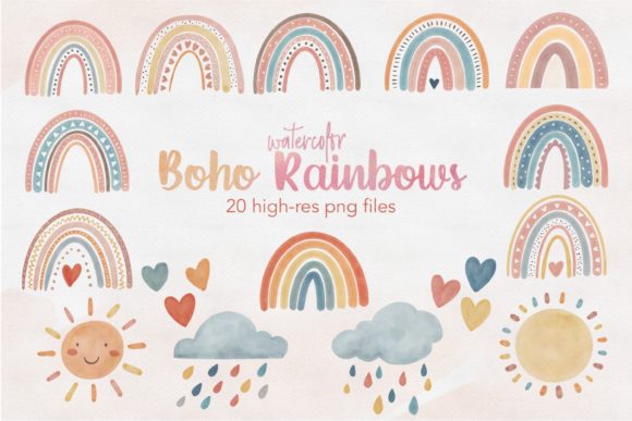Watercolor Boho Rainbow Clipart&nbsp; - Download Now