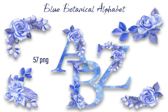 Blue Floral Rose Botanical Alphabet - Download Now