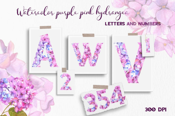 Purple Pink Hydrangea Floral Alphabet - Download Now