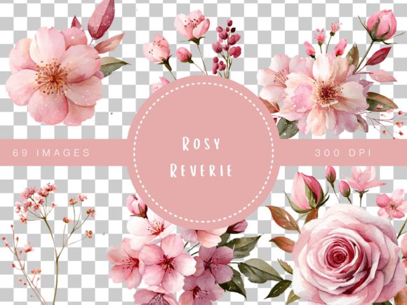 Rosy Reverie Watercolor Floral Clipart C - Download Now