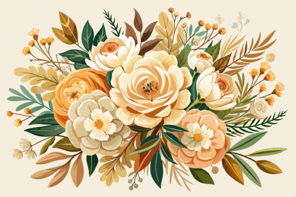 Beige Watercolor Flower Bouquet Clipart - Download Now