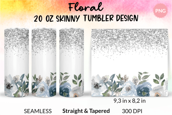 Floral Glitter Tumbler Sublimation Wrap - Download Now