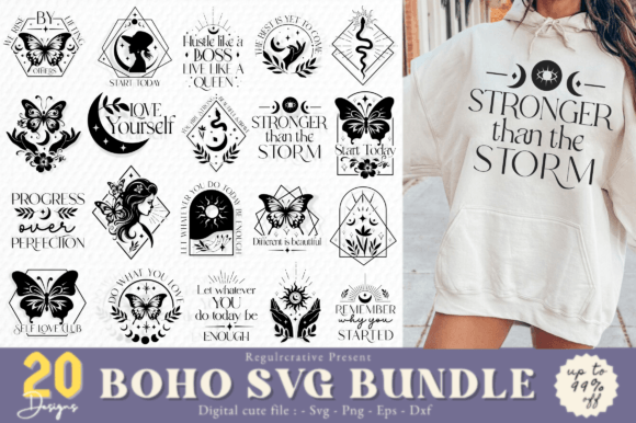 Boho Svg Bundle,floral Moon Svg - Download Now