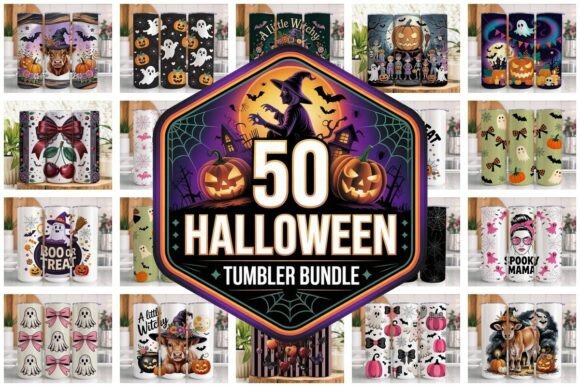 50 Halloween Tumbler Wrap Bundle PNG V14 - Download Now