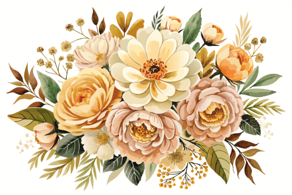 Beige Watercolor Flower Bouquet Clipart - Download Now