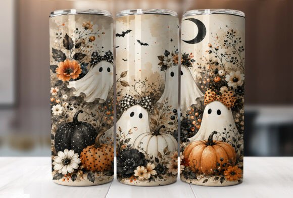 Vintage Ghost Halloween Tumbler Wrap PNG - Download Now