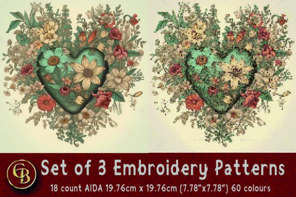 3 Floral Heart Embroidery Patterns - Download Now