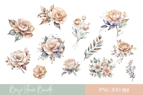 Beige Watercolor Flower Bundle - Download Now