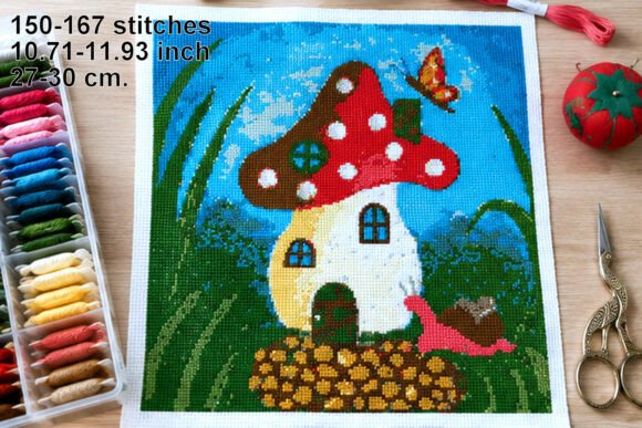 Cross Stitch Mushroom House Pattern, Fan - Download Now