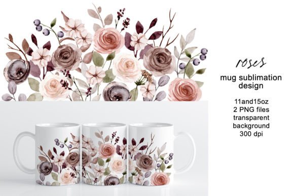 Mug Sublimation Design with Flowers Rose - Download Now