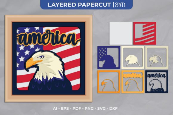 America Eagle 3D Shadow Box SVG - Download Now