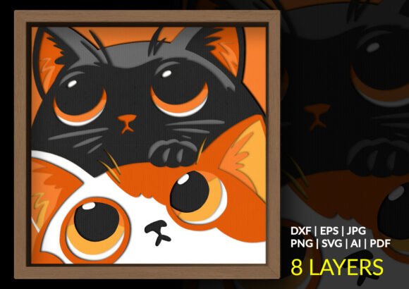 Stacked Cats Duo 3D Shadow Box SVG - Download Now